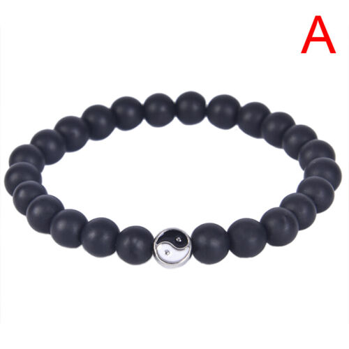 Men Women Natural Gemstone Beads Stone Yin Yang Beaded Bracelet Jewelry Gift ROQ