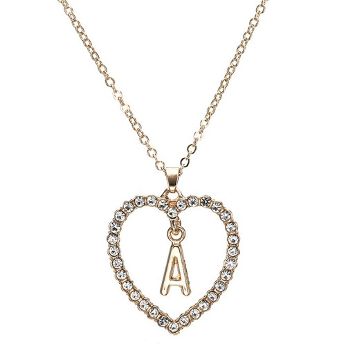 Fashion Gold Tone Initial Alphabet Letter A-Z Love Heart Pendant Chain Necklace