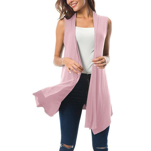 Women Sleeveless Draped Open Front Cardigan Tops Vest Asymmetric Hem Blouse New