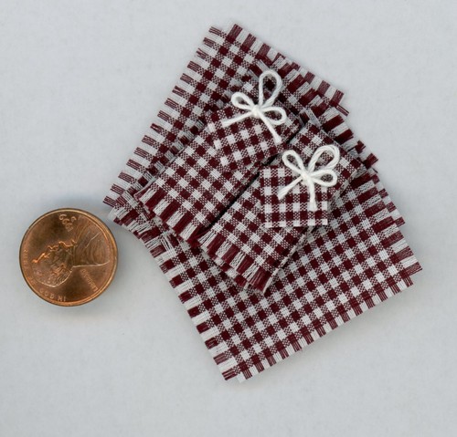 Miniature Dollhouse 8 Pc Dish Towel Set Brown Gingham