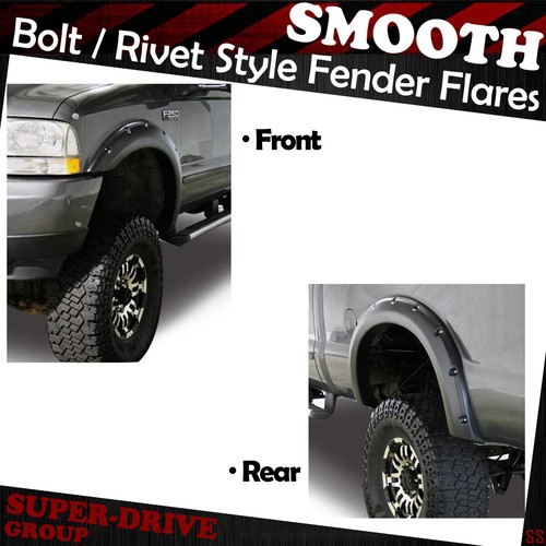 For 99-07 Ford F-250 F350 Super Duty Pocket-Riveted Black Smooth Fender Flares