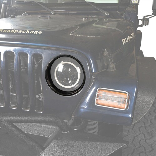 Pair Black Headlight Bezels Insert Cover Trim for Jeep Wrangler TJ 1997-2006