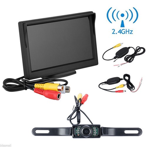 5/" TFT LCD Car Rear View Backup Monitor+Wireless Parking Night Vision Camera Kit