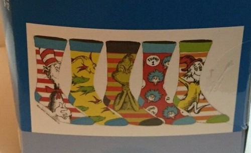 5 Dr Suess Casual Crew Socks Shoe Size 8-12 One Fish Two Fish Grinch Thing 1 2