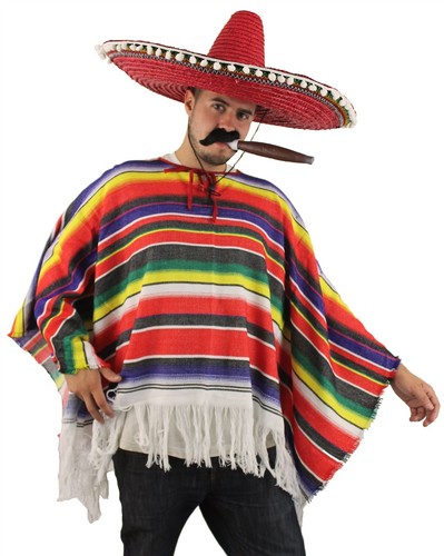 MEXIKANISCHER PONCHO KOSTÜM ERWACHSENE MEXICO PARTY BANDIT KOSTÜM BUNT