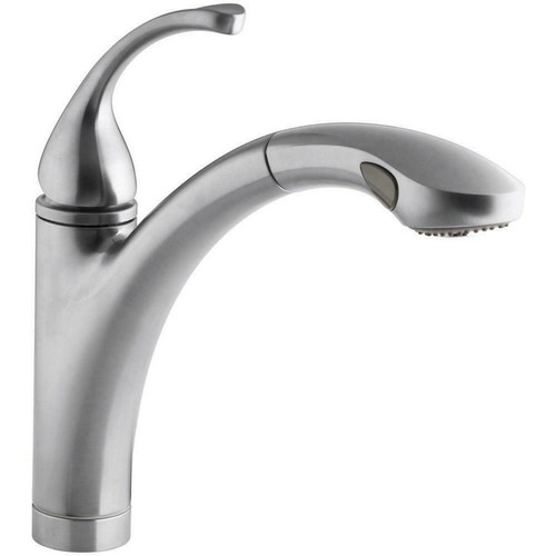 KOHLER Forte Single-Handle Pull-Out Sprayer Kitchen Faucet In Brushed Chrome