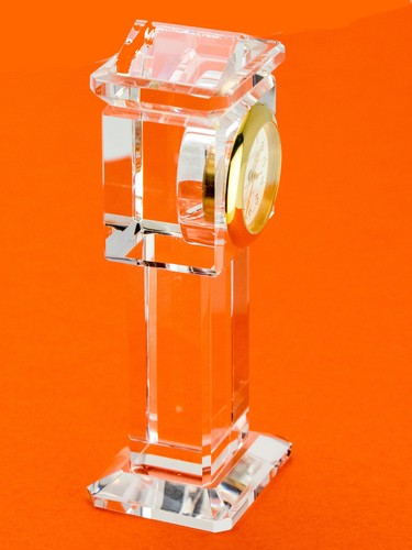 CRYSTAL GRAND FATHER STYLE COLLECTABLE ANALOG QUARTZ MINI CLOCK PLATINUM