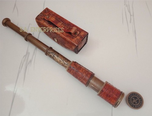 Antique 16/" Brass Telescope Marine Nautical Leather Spy Glass Vintage Telescope