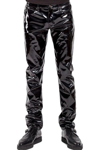Tripp NYC Vinyl PVC Latex Gothic Goth Rocker Stretch Mens Slim Fit Pants Black