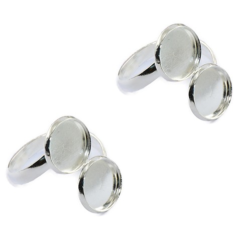 Pack of 2 Blank Ring Base Settings DIY with 2-Bezel 12mm Silver White