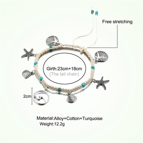 2020 New Boho Beach Starfish Shell Wave White Rope Turquoise Anklet Ankle Chain