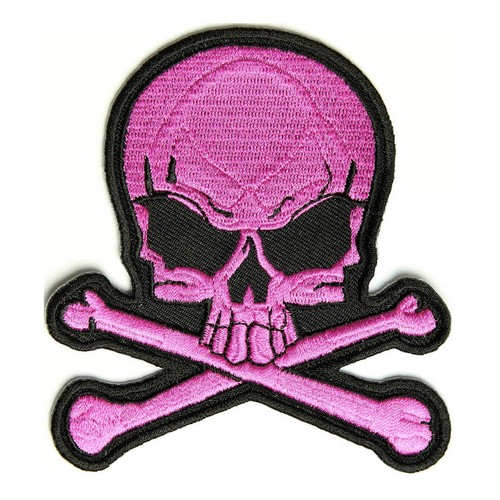 Embroidered Pink Skull and Cross Bones Sew or Iron on Patch Biker Patch