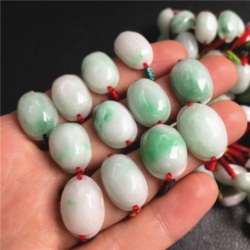 Oval Cab Natural Grade A Green Burma Jadeite Handmade Lady female Ring Beads 翡翠