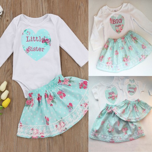 Baby Kids Girl Sister Matching Cotton Clothes T-shirt Romper Dress Skirt Outfits
