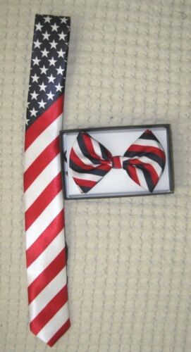 US Flag American Flag 3" Neck Tie & US Patriotic Flag  Adjustable Bow Tie-V3 