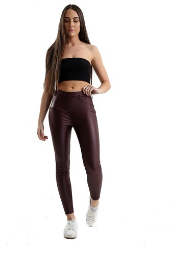 Ladies EX FAMOUS STORE Vita Alta Similpelle Super Skinny Jeggings Da Donna