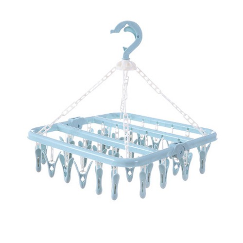 Plastic 32 Clips Folding Clothes Hanger Towels Socks Bras Underwear Drying Rack