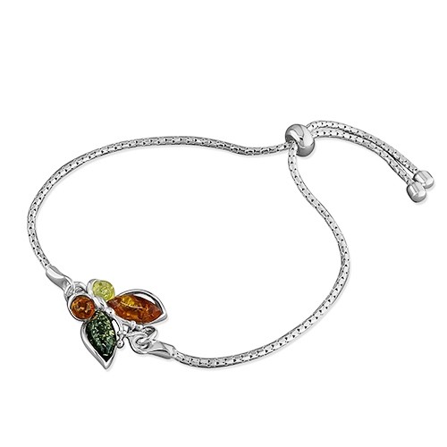 925 Real Amber Butterfly Adjustable Slider Bracelet Sterling Silver