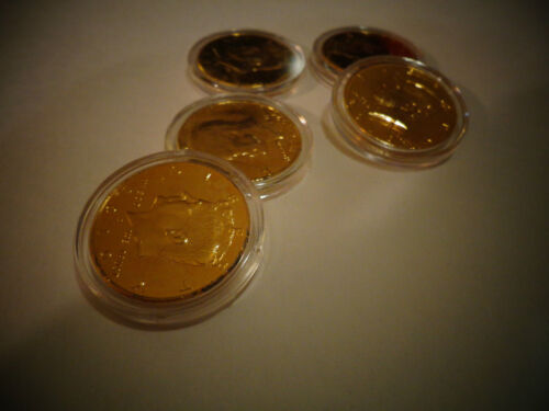 LOT OF 5* 24 K GOLD PLATED JFK KENNEDY HALF DOLLAR COIN SET AIR TIGHT CAPSULE