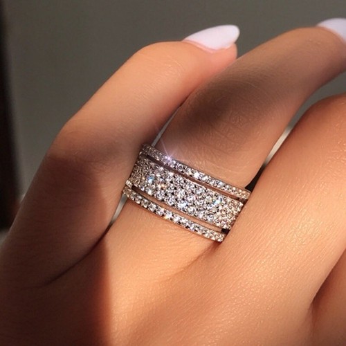 Exquisite Hochzeit Schmuck 925 Silber Weiß Saphir Ring Prinzessin Lssed