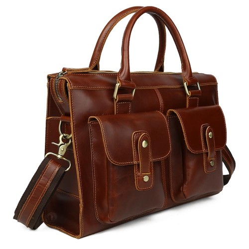 Genuine Cowhide Leather Men Work Office Briefcase Carry On Handbag Shoulder Bag