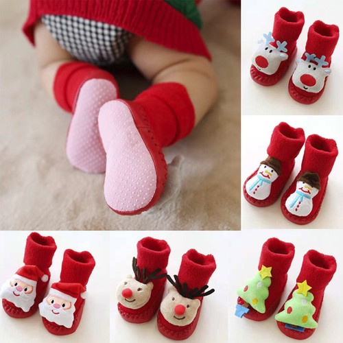 UK Baby Girls Boys Anti-slip Socks Xmas Floor Slipper Shoes Boots Step Socks KR