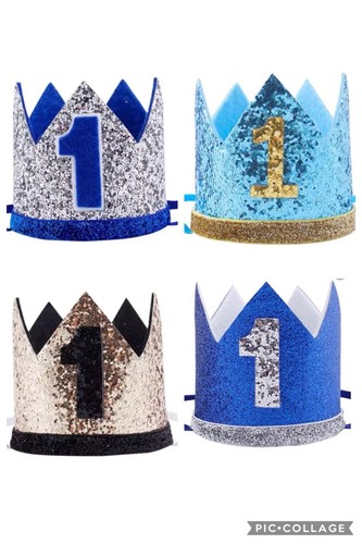Baby Boys Cake Smash Prop 1st First Birthday Hat Crown Outfit Glitter 4 Colours