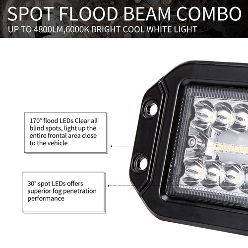 2 Pcs Flush Mount Led Work Lights 5 Inch Combo Beam LED Light Bar Driving Lights