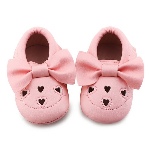 Newborn Infant Baby Girl Bowknot Love Shape Shoes Soft Sole Anti-slip Sneakers