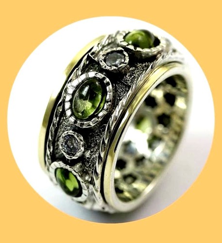 Peridot spinner ring for woman designer rings silver and gold Israel Jewelry