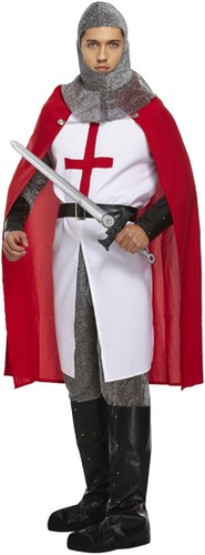 Mens 6Pc Deluxe St Georges Day Knight Medieval Fancy Dress Costume Outfit STD XL