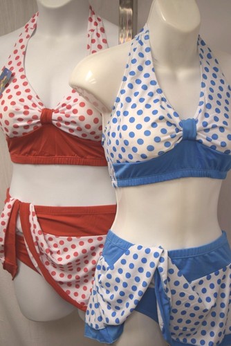 Blue or Red Polka Dot 3 Piece Swimsuit NWT Sizes M L XL XXL Top Skirt Bottom