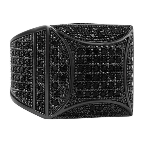 Domed Kite Baller Bling Black CZ Hip Hop Mens Ring Iced Out
