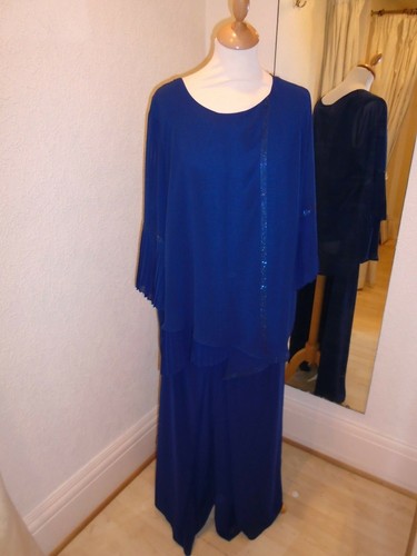 Lizabella Navy Floaty Crinkle /& Diamante Detail Trouser Suit 7003