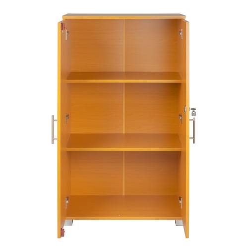 MMT Beech Office Storage Cabinet Two Door 3 Shelves Filing Cupboard Lockable
