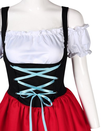 34-46 Schwarz Blau Rot Bluse Gr Dirndl 3 tlg.Trachtenkleid Kleid Schürze