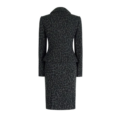 HOBBS GREY BLACK WOOL LEOPARD SKIRT SUIT SIZE UK14 US10 EU42 AU12 WOMEN LADIES