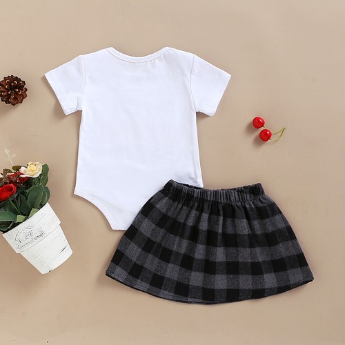 UK Infant Baby Girl Valentine/'s Day Romper Bodysuit Plaid Skirt 2PCS Clothes Set