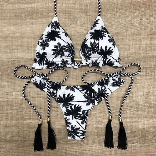 Bikini Set Swimwear Bathing Suit Lace-up Floral Padded Bralette Bra Beachwear