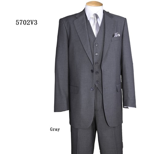 Men/'s 3 pcs Luxurious Wool Feel Suit 33/"Jacket w//Vest,2 Buttons Striped 5702V3