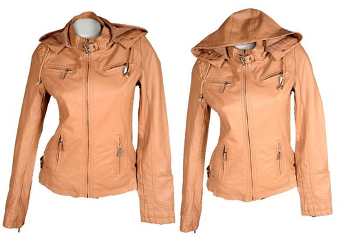 DAMEN BIKER KUNST LEDER JACKE KAPUZE 34 36 38 40 ÜBERGANG WINTER S M L MILITÄR