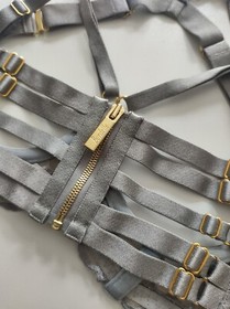 Bordelle Sisi Ouvert Wire Bra and Strap Thong Set in Platinum Silver size S/L