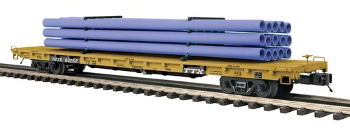 #93252 MTH Premier TTX 60/' Flat Car w//Blue Pipe Load O Scale 20-95389