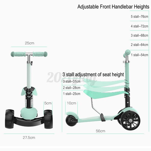 5 in 1 Kinderroller Dreirad Scooter /& Sitz Laufrad Rutsch Roller Verstellbar Rad