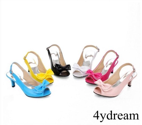 Details about / Womens Fashion Summer Peep Toe Bowknot Slim Mid Heels Slippers Sandals Shoes