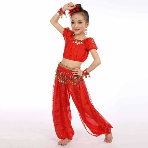 Children Girl Belly Dance Costumes Kids Chiffon Sequins Egypt Dancing Clothes UK