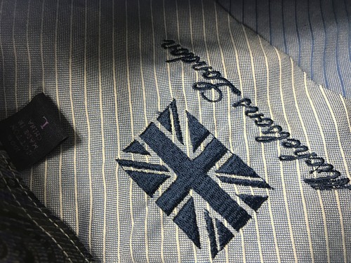 $275 Michelsons London Men Slim-Fit Blue White Stripe Long-Sleeve Dress Shirt L