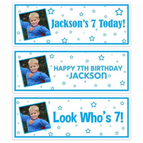 X 2 PERSONALISED BOYS BIRTHDAY PHOTOGRAPH NAME BANNERS KIDS PARTY DECORATIONS