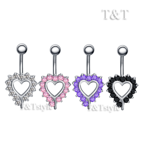TT Multi-CZ Non-Dangle Heart Belly Bar Ring Body Piecing BL87