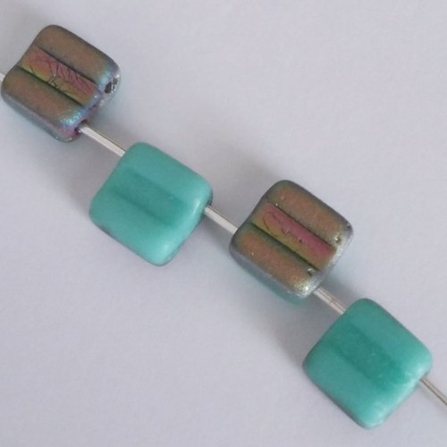 20pcs Bleu /& Métallique Tchèque Verre Carré perles 2 trous 6 mm fabrication de bijoux GB126